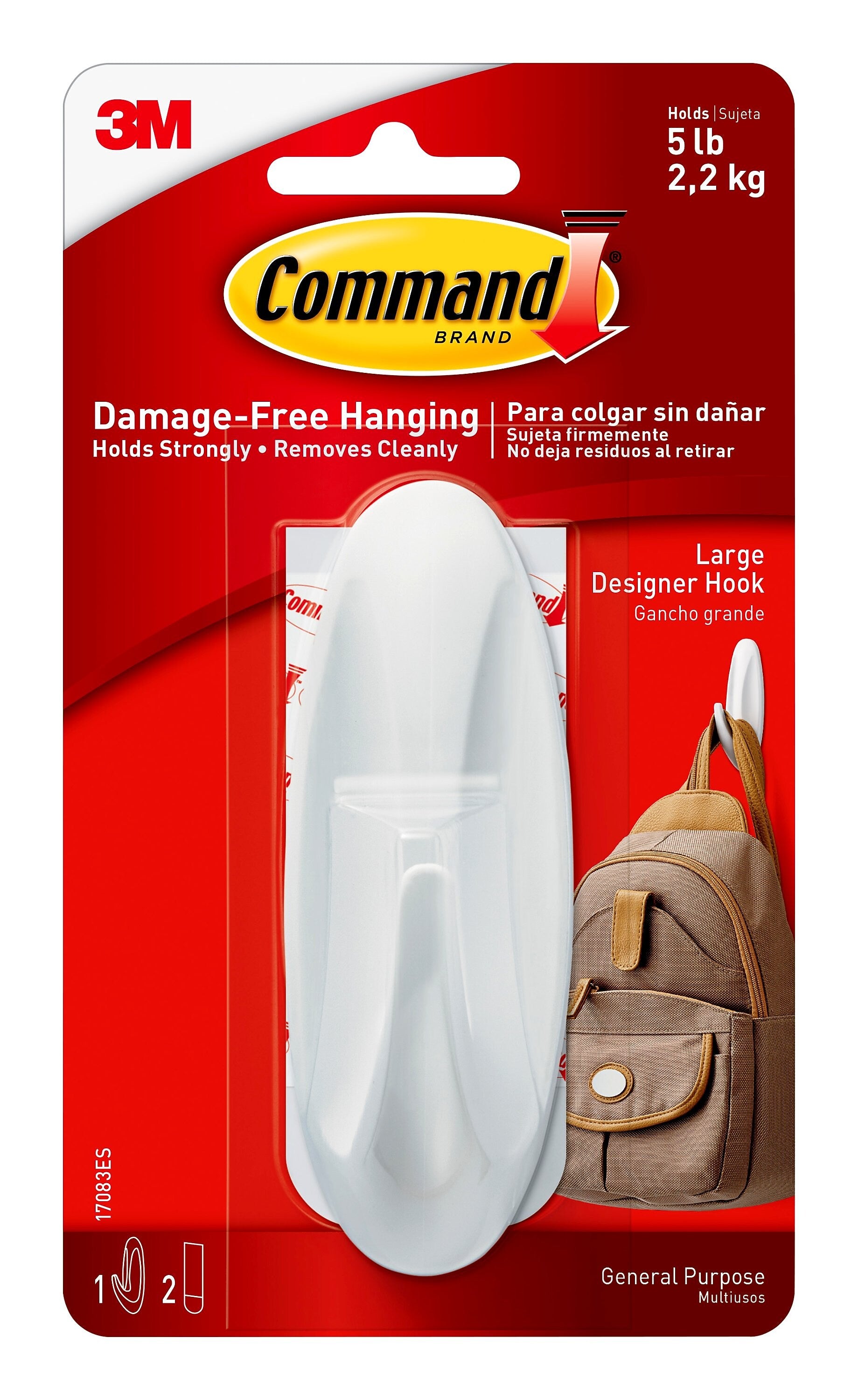 Command Large Decorative Hook, 5lb., White (17083ES)