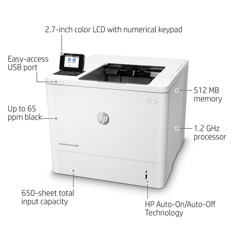 HP LaserJet Enterprise M608n K0Q17A#BGJ USB & Network Ready Black & White Printer