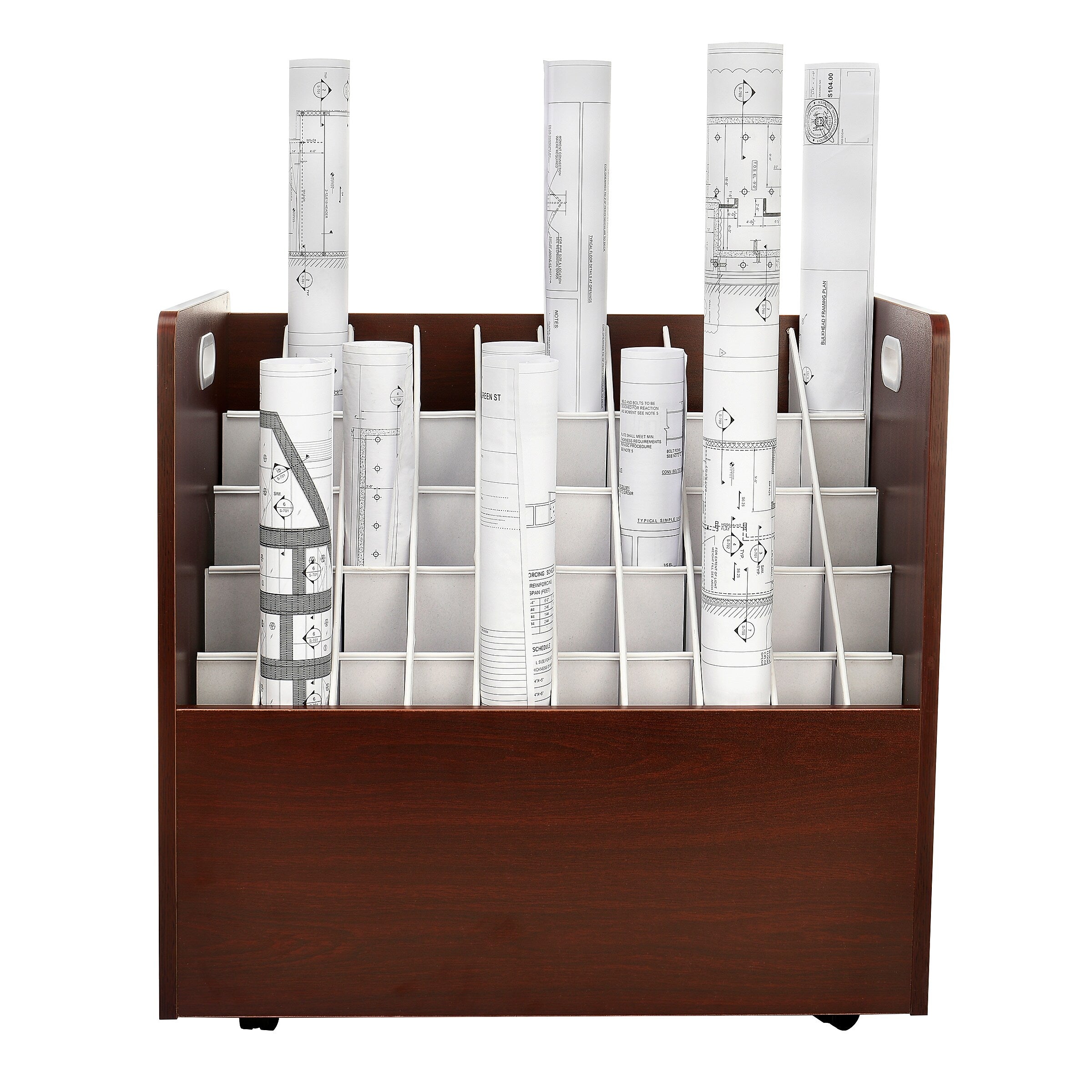 AdirOffice 50-Slot Mobile Roll File, 28.5"H x 30"W x 15.75"D, Mahogany (626-MA-KIT1)