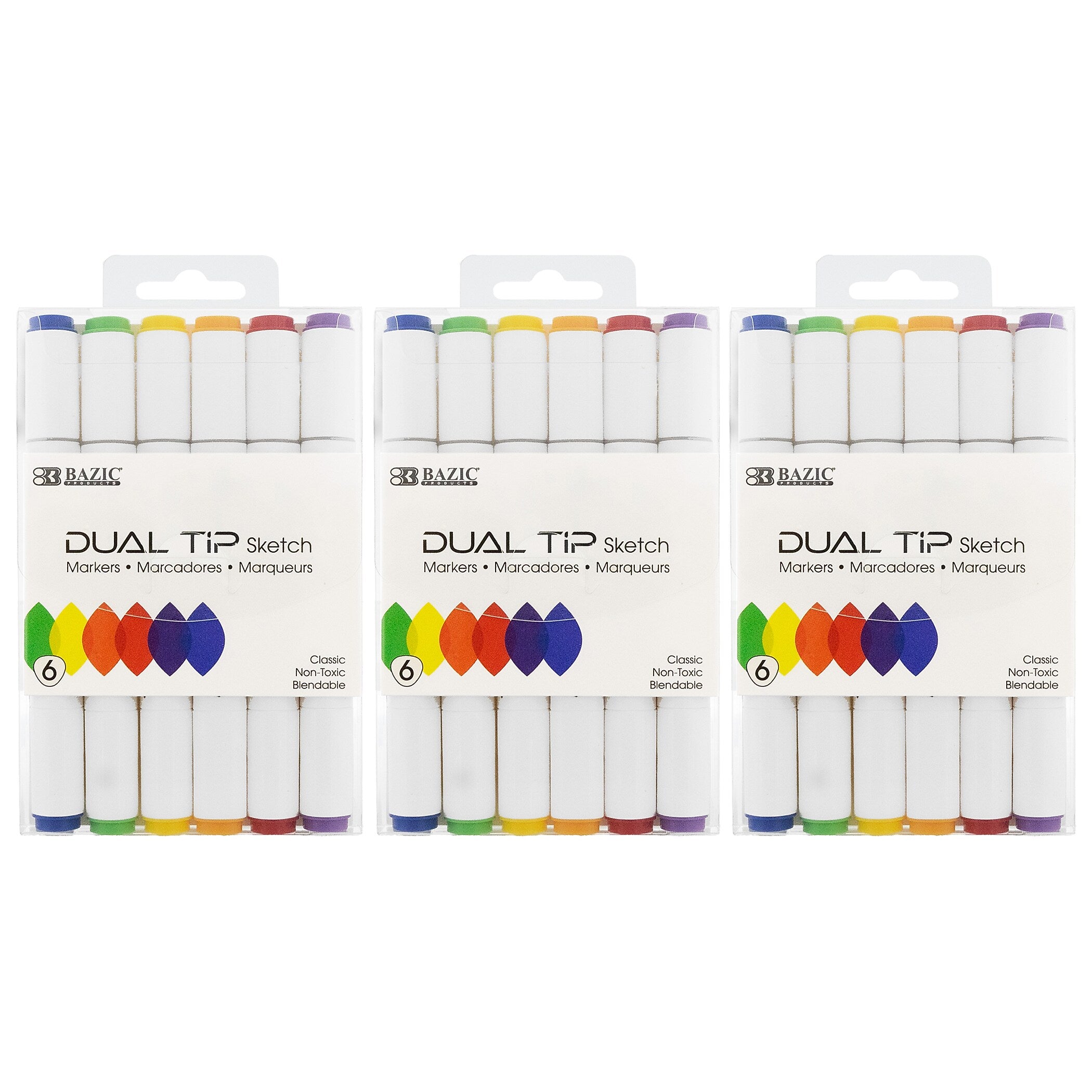 Bazic Alcohol-Based Marker, Twin Tip, Assorted Colors, 6/Pack, 3 Packs/Bundle (BAZ1229-3)