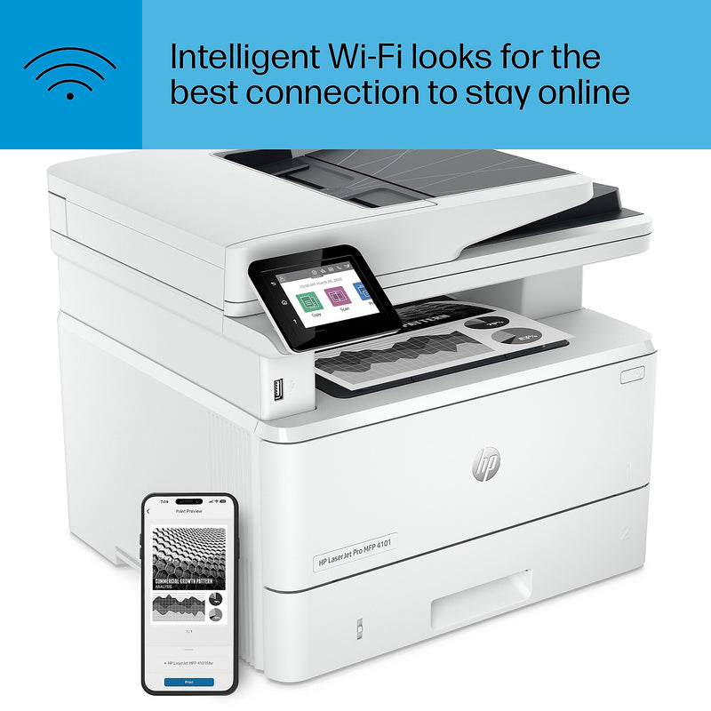 HP LaserJet Pro MFP 4101fdw Wireless Black & White Laser Printer, All-In-One, Print, Scan, Copy, Fax, Best for Office (2Z619F)