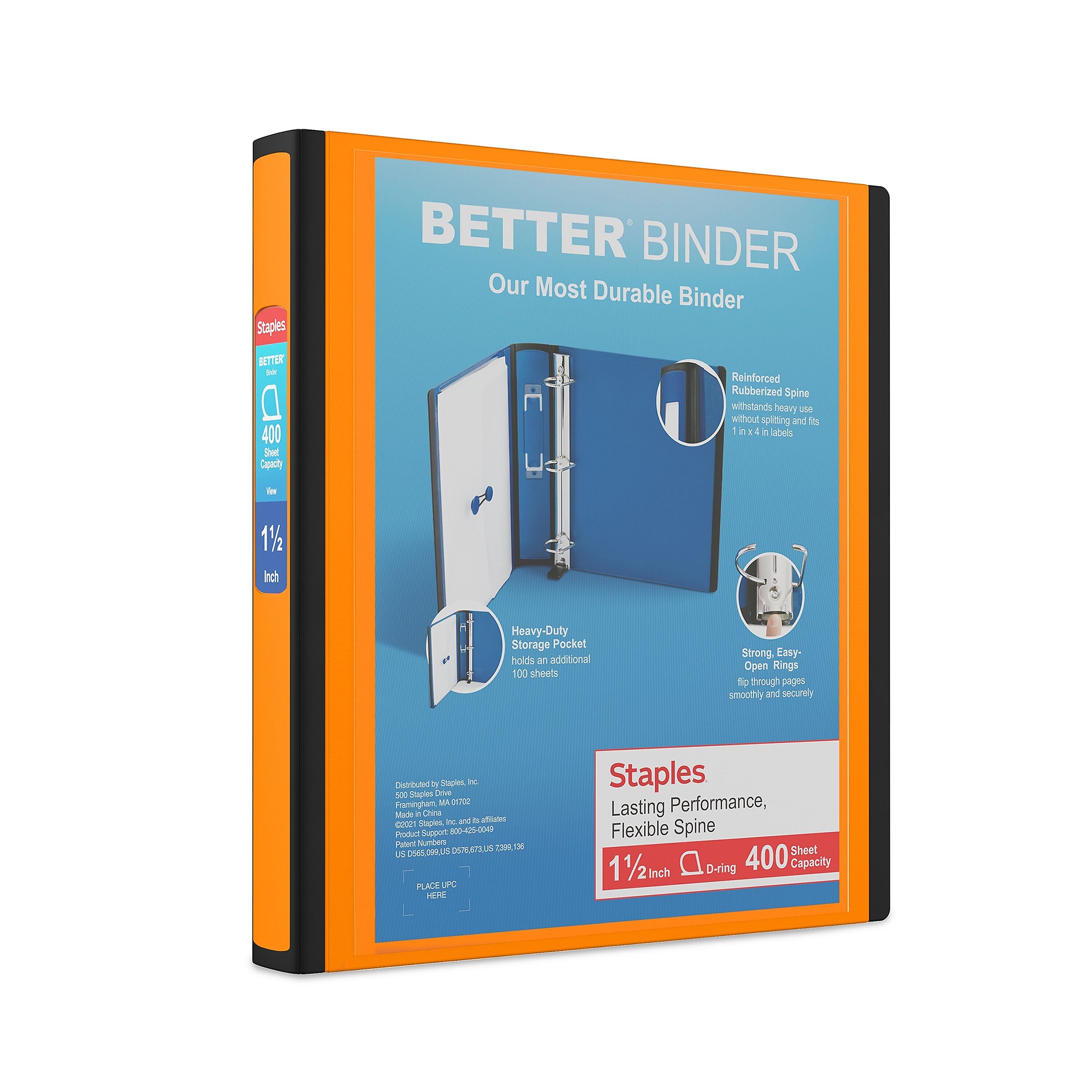 Staples 1 1/2" 3-Ring Better Binder, D-Ring, Orange (ST55857-CC)