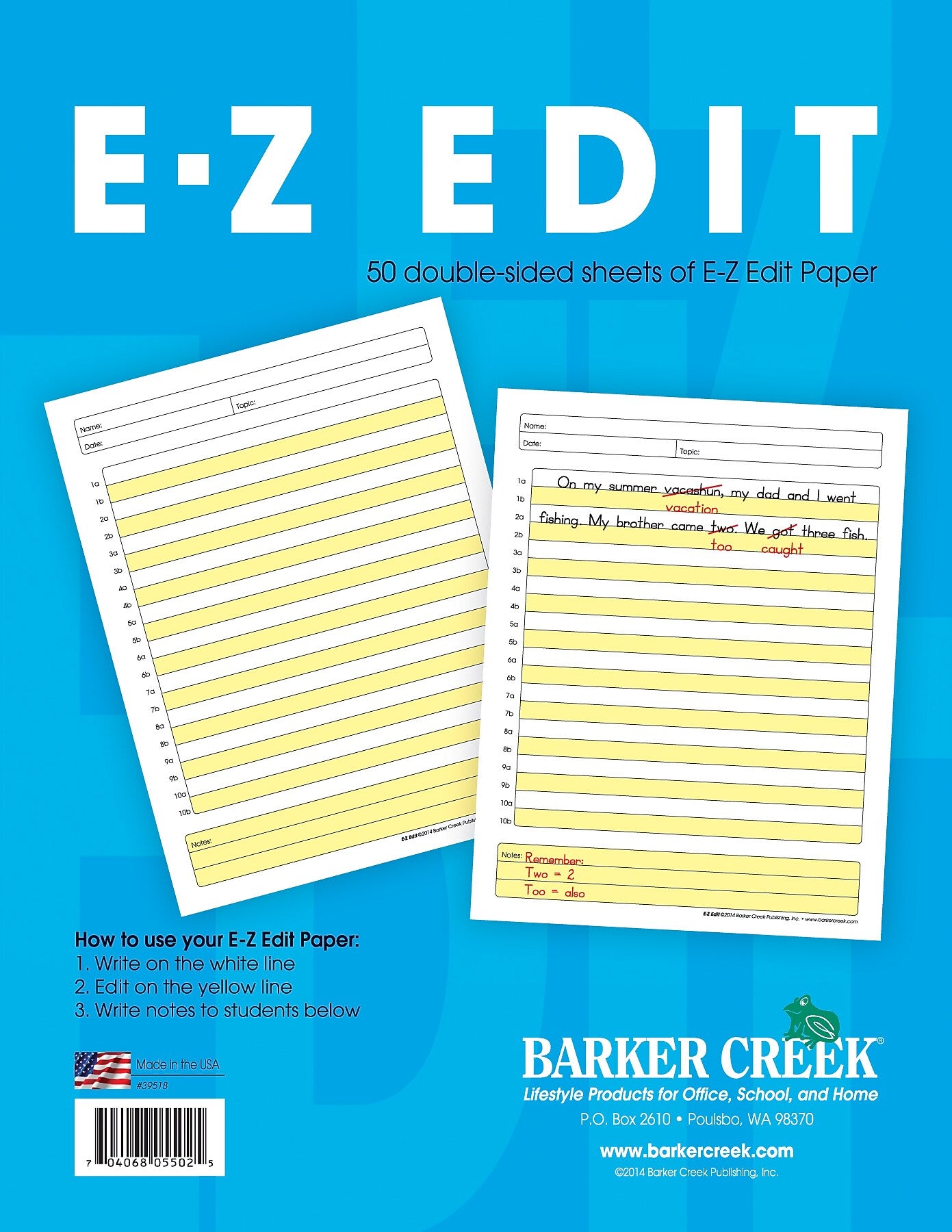 Barker Creek E-Z Edit Handwriting Practice Paper, 8.5" x 11", 60 lbs., Multicolored, 50 Sheets/Pack (BC5502)