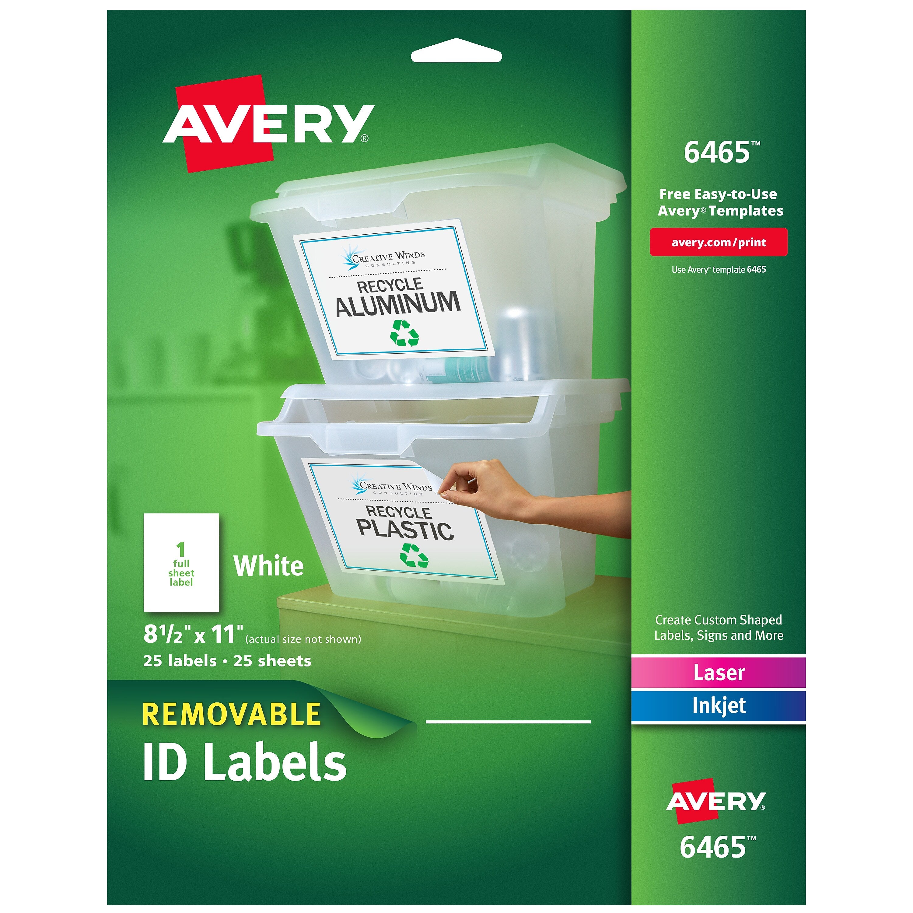 Avery Laser ID Labels, 8-1/2" x 11", White, 25 Labels/Pack (6465)