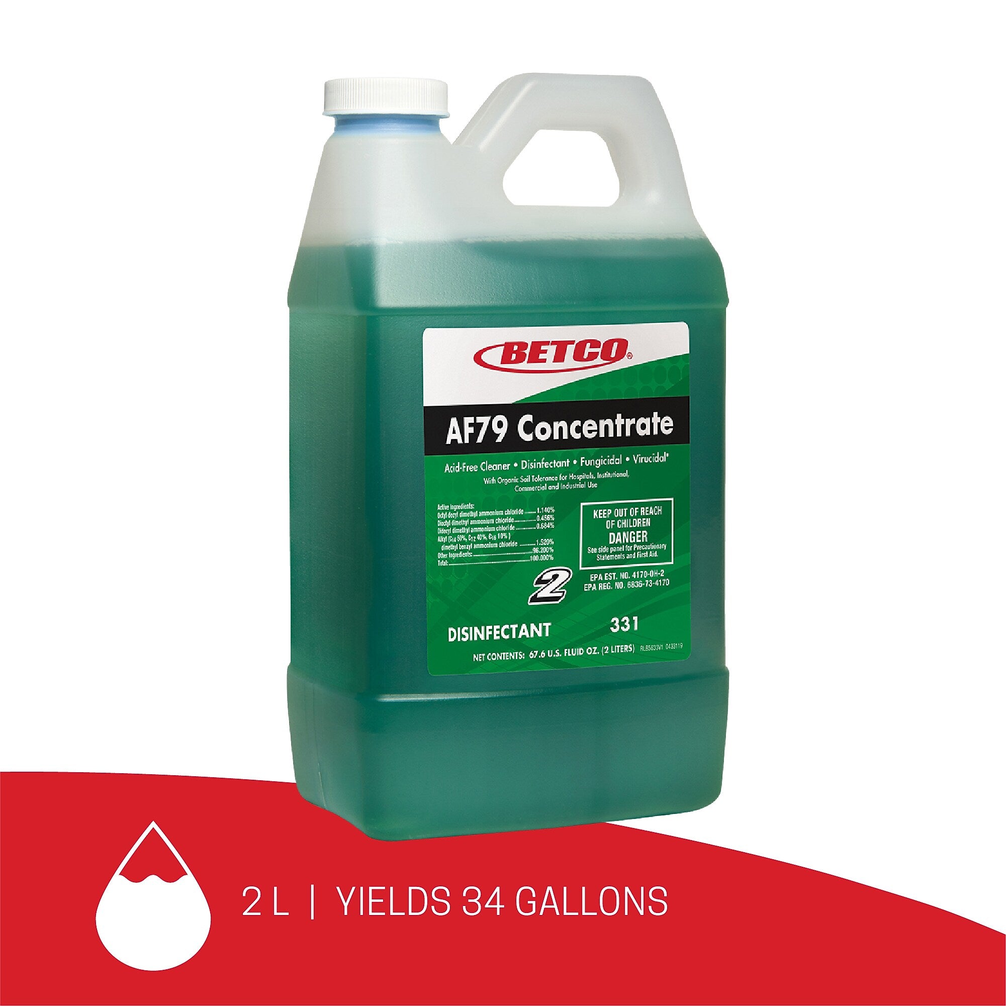Betco AF79 Concentrate Disinfectant, Ocean Breeze Scent, 67.6 oz., 2/Carton (331B200)