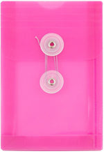 JAM Paper Premium Plastic Filing Envelope with Button & String Closure, 4 1/4" x 6 1/4", Fuchsia Pink, 3/Pack (473B1FUX3)