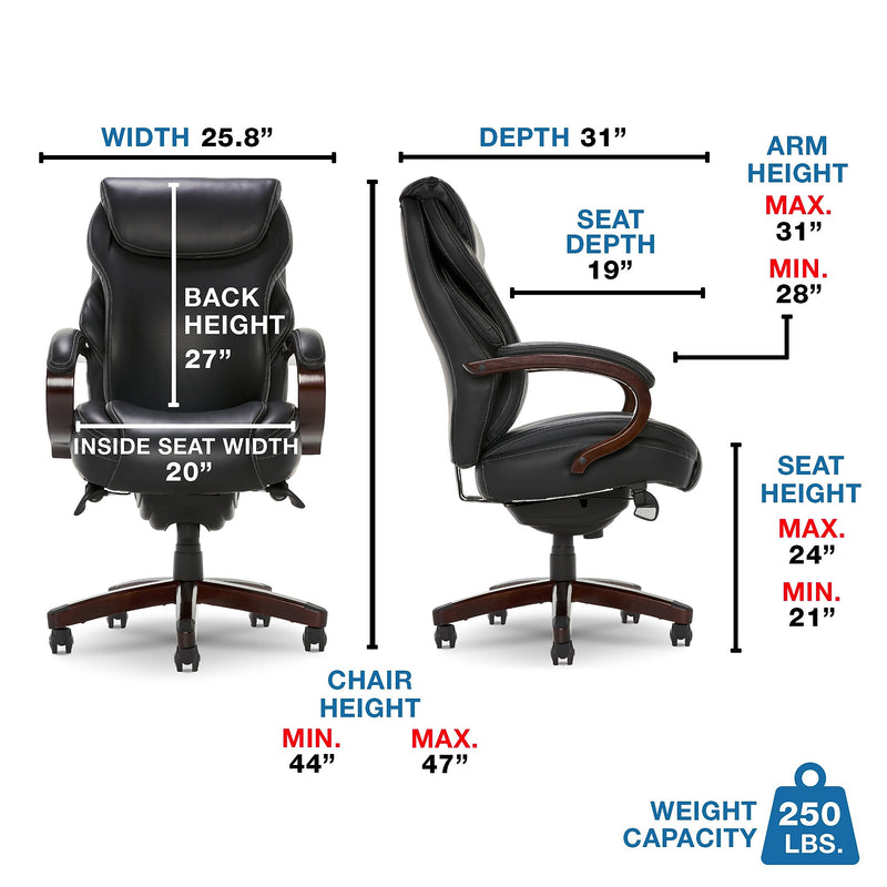 La-Z-Boy Hyland Ergonomic Bonded Leather Swivel Executive Chair, Black/Mahogany Wood (45779A)