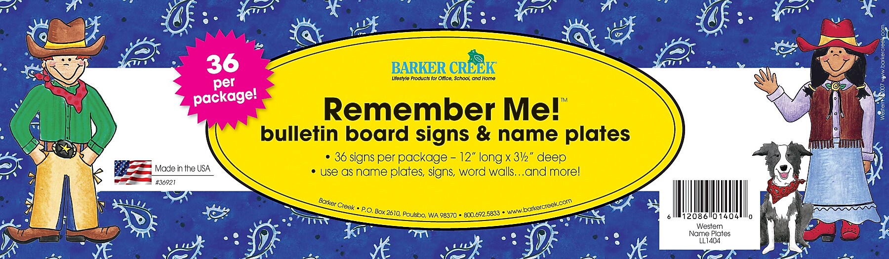 Barker Creek Western School Name Plates, 12" x 3.5", 36/Pack (LL1404)