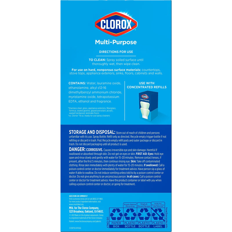 Clorox Multi-Purpose Cleaning Spray System Starter Kit, 1 Spray Bottle and 1 Refill, Crisp Lemon, 1.13 fl. oz. (60160)