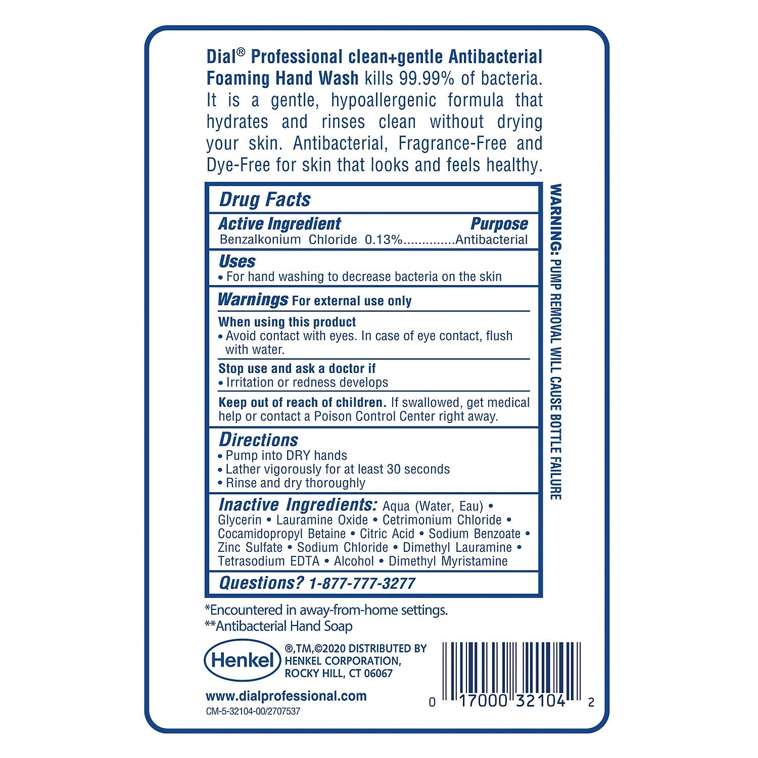 Dial Clean+Gentle Antibacterial Foaming Hand Wash Refill for FIT Touch Free Dispenser,  1 L, 3/Carton (DIA32106CT)
