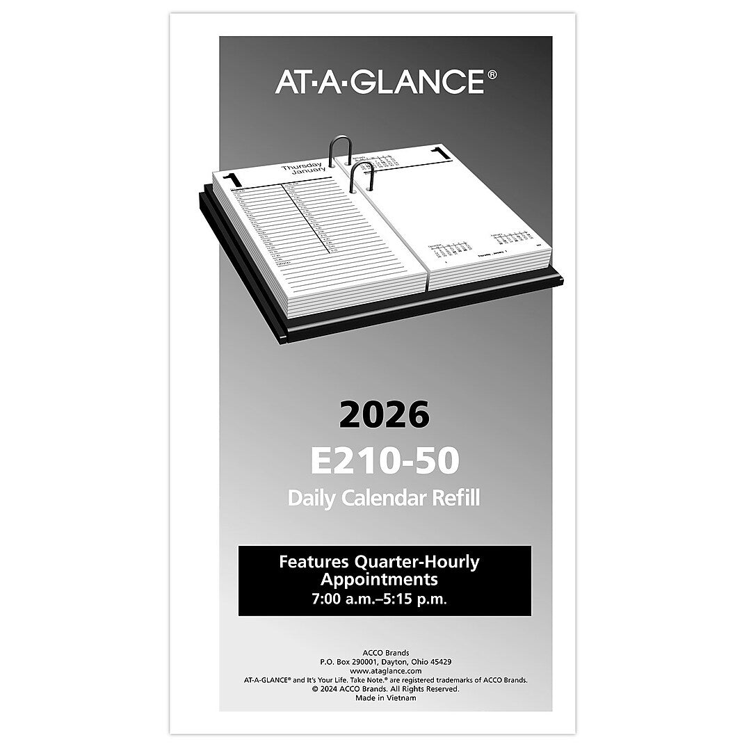 2026 AT-A-GLANCE 8" x 4.5" Daily Calendar Refill Pages, White/Black (E210-50-26)