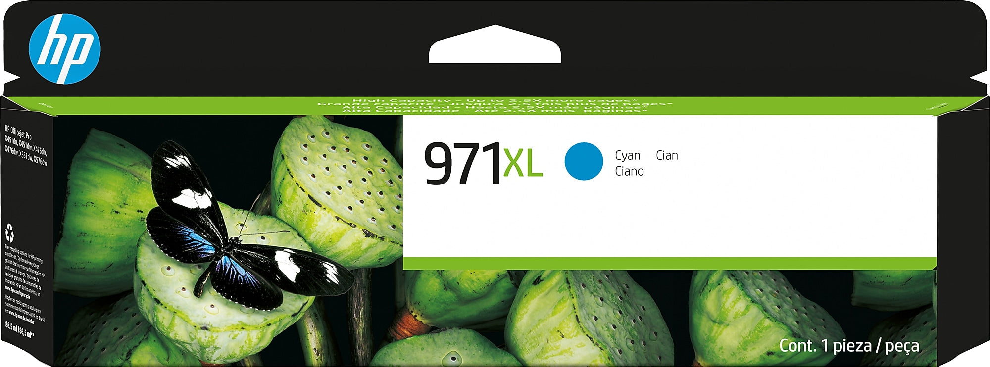 HP 971XL Cyan High Yield Ink Cartridge, Prints Up to 6,600 Pages (CN626AM)