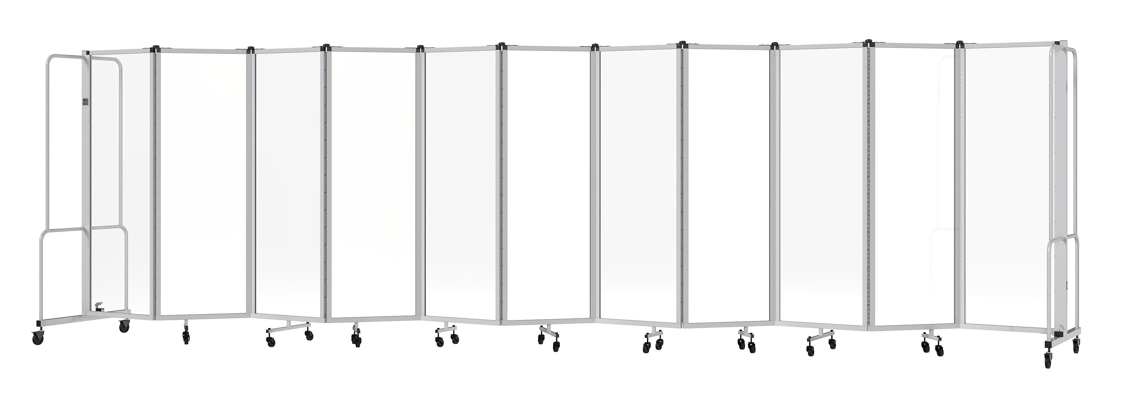 National Public Seating Robo Series 11-Panel Folding Mobile Room Divider, 72"H x 256"W, Clear Acrylic (RDG6-11CA)