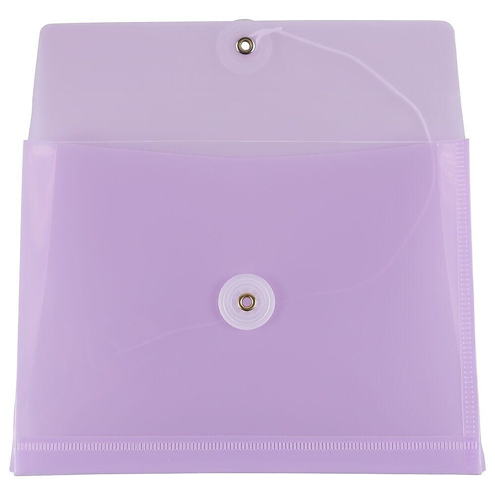 JAM Paper Premium Plastic Filing Envelope with Button & String Closure, 5 1/2" x 7 1/2", Lilac Purple, 3/Pack (920B1lilacx3)