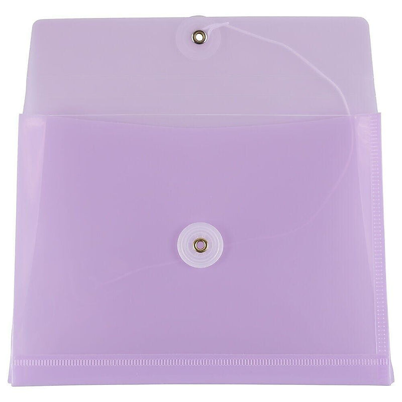 JAM Paper Premium Plastic Filing Envelope with Button & String Closure, 5 1/2" x 7 1/2", Lilac Purple, 3/Pack (920B1lilacx3)