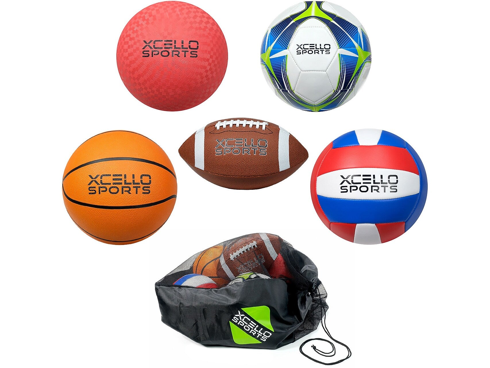 Xcello Sports Multisport 5-Ball Assortment Set, Assorted Colors (XS-Multi-Sport-5Ball-Asst)