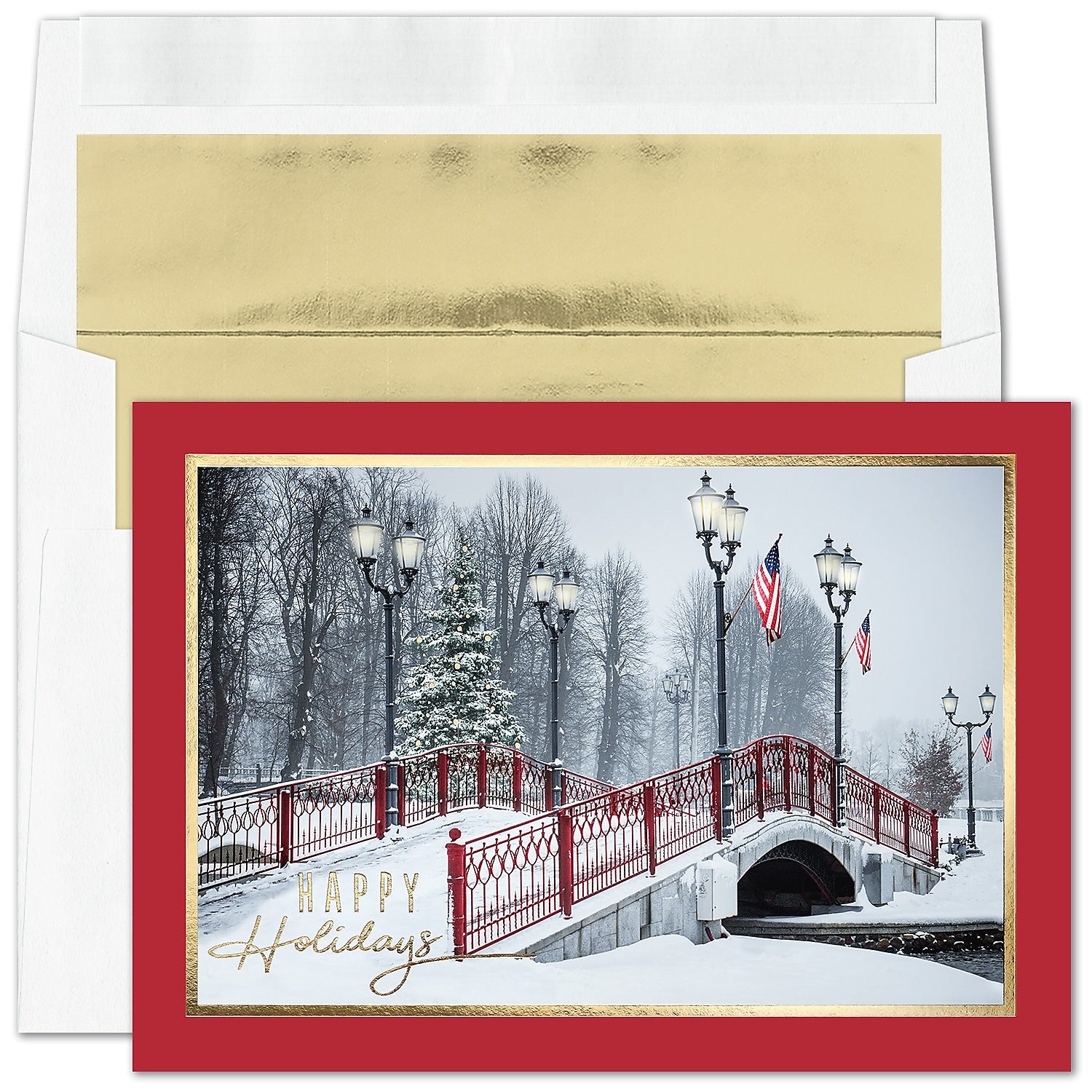 "American Path" Holiday Card w/ Gold Lined White Envelope, 400/BX
