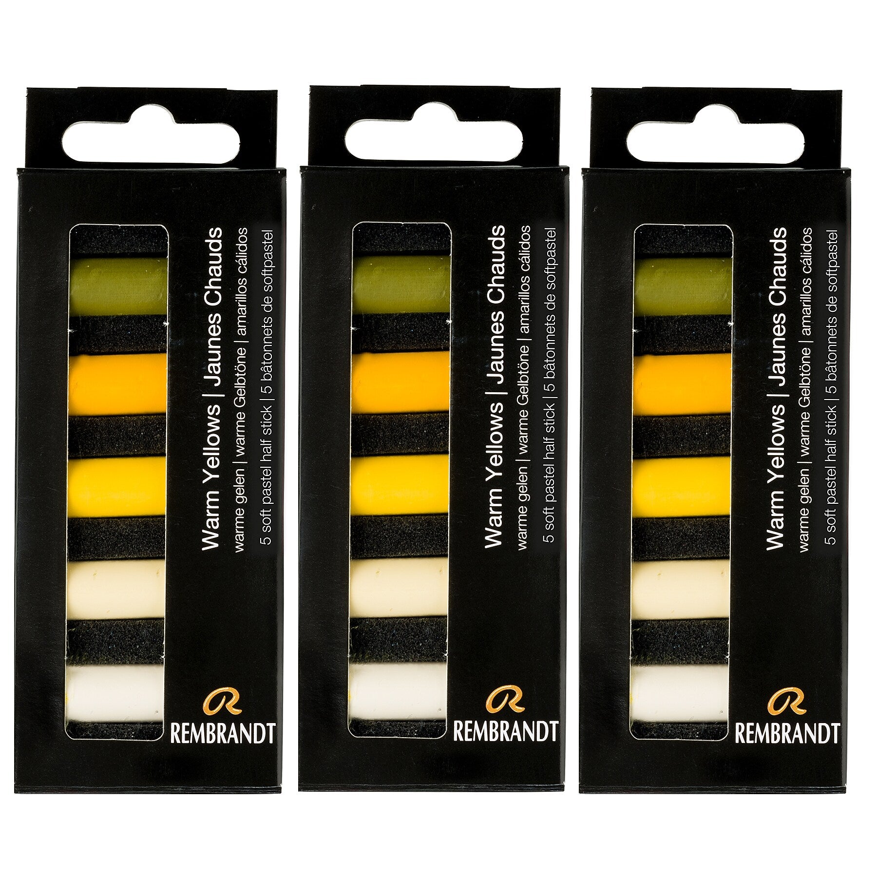 Rembrandt Soft Pastels Micro Sets, Warm Yellows, 5/Set, 3 Sets/Bundle (RBX31820501-3)