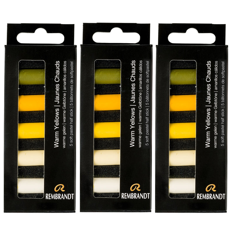 Rembrandt Soft Pastels Micro Sets, Warm Yellows, 5/Set, 3 Sets/Bundle (RBX31820501-3)