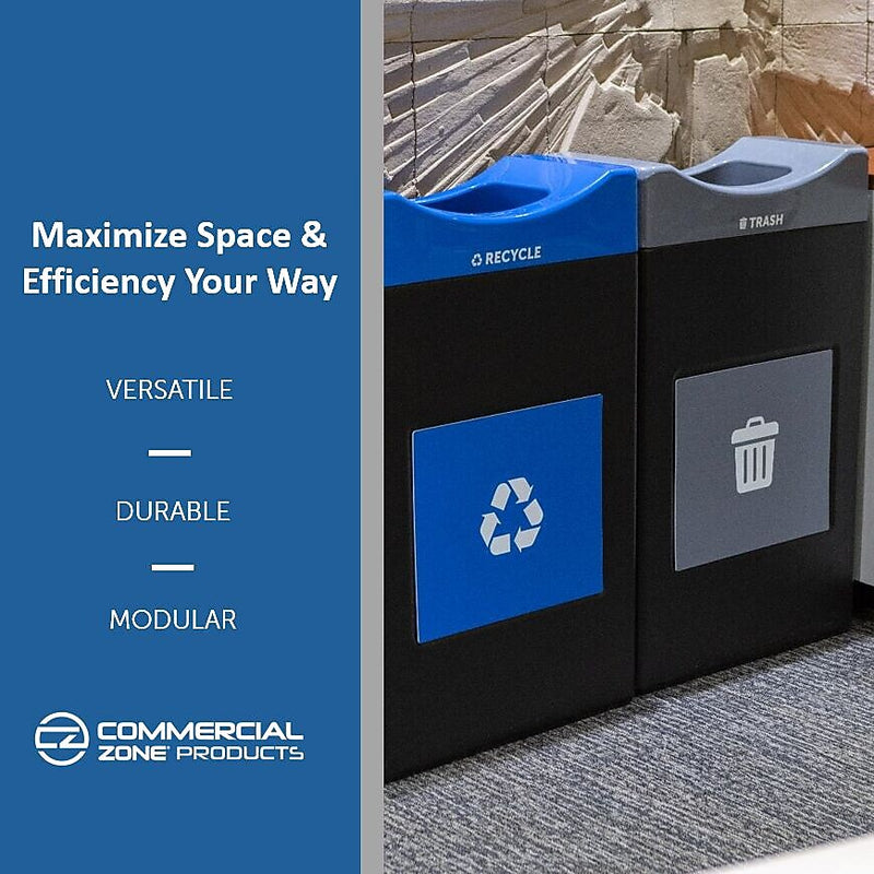 Commercial Zone Avante Series Polyethylene Dual-Stream Trash and Recycling Center, 60 Gallon, Black (787207MSA)