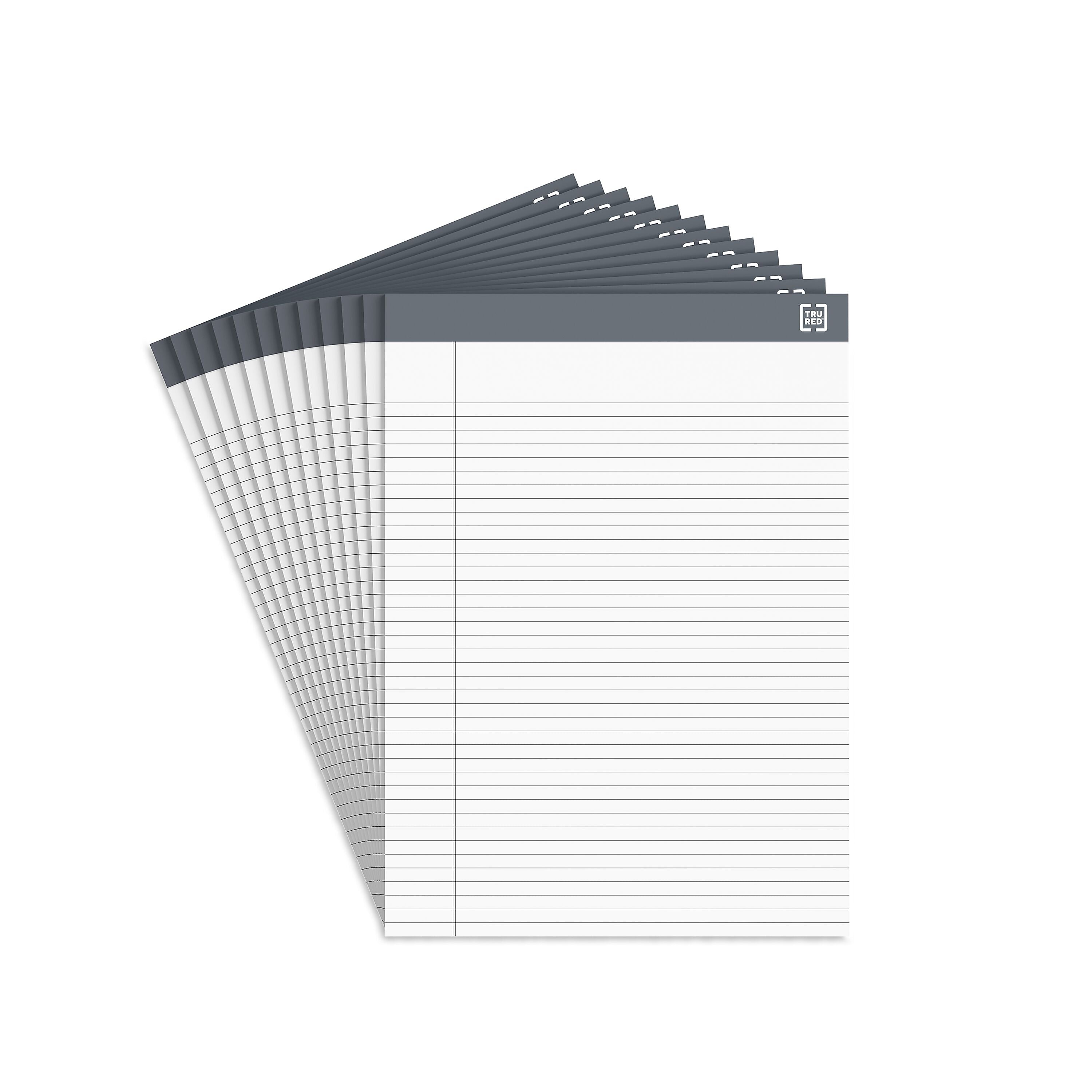 TRU RED™ Notepads 8.5" x 11.75", Narrow Ruled, White, 50 Sheets/Pad, 12 Pads/Pack (TR57369)
