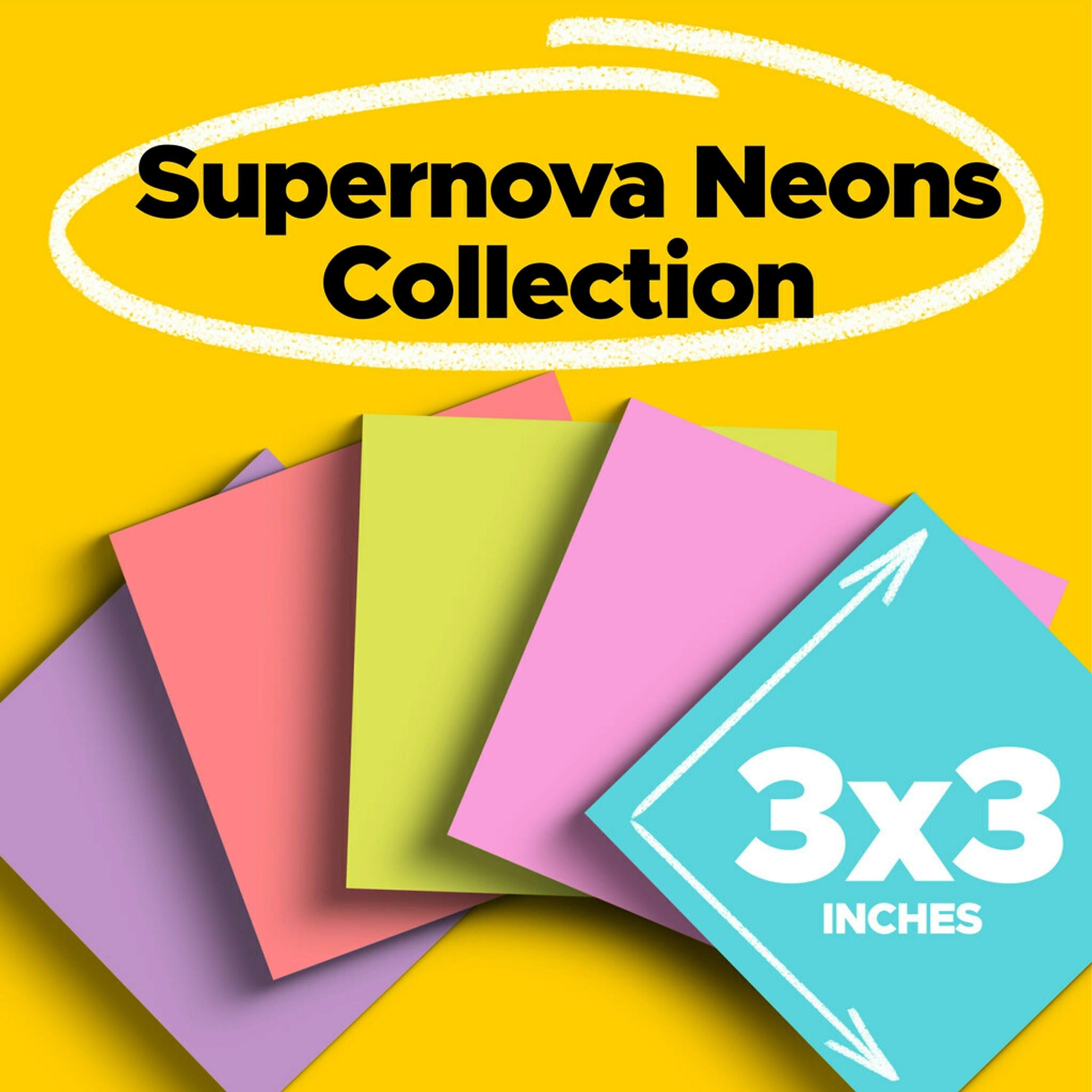 Post-it Super Sticky Notes, 3" x 3", Supernova Neons Collection, 70 Sheet/Pad, 24 Pads/Pack (654-24SSMIA-CP)