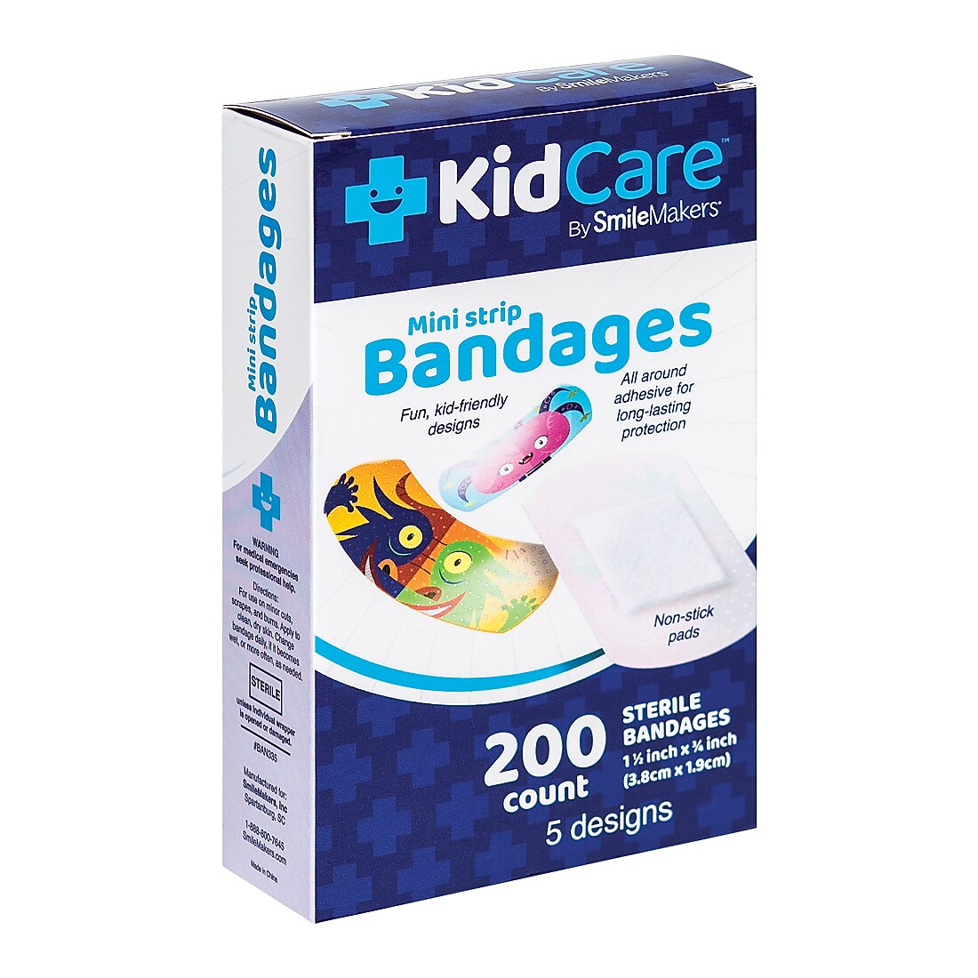 SmileMakers KidCare Monster Mini Strip Bandages, 200/Box (BAN335)