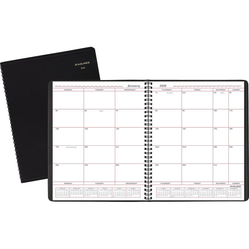 2026 AT-A-GLANCE 8" x 10" Calendar Year/Monthly Planner, Faux Leather Cover Black (70-130-05-26)
