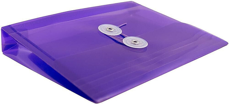 JAM Paper Premium Plastic Filing Envelope with Button & String Closure, Purple, 3/Pack (920B1PUX3)