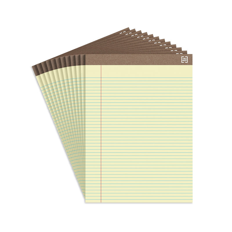 TRU RED™ Notepads, 8.5" x 11.75", Narrow Ruled, Canary, 50 Sheets/Pad, Dozen Pads/Pack (TR58186)