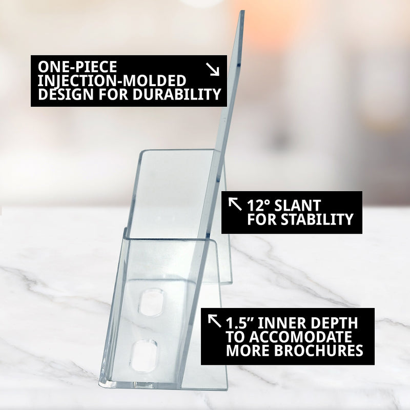 Azar Brochure Holder, 4.125" x 7.25", Vertical, Freestanding, Clear, Acrylic, 50/Pack (252012-50PK)