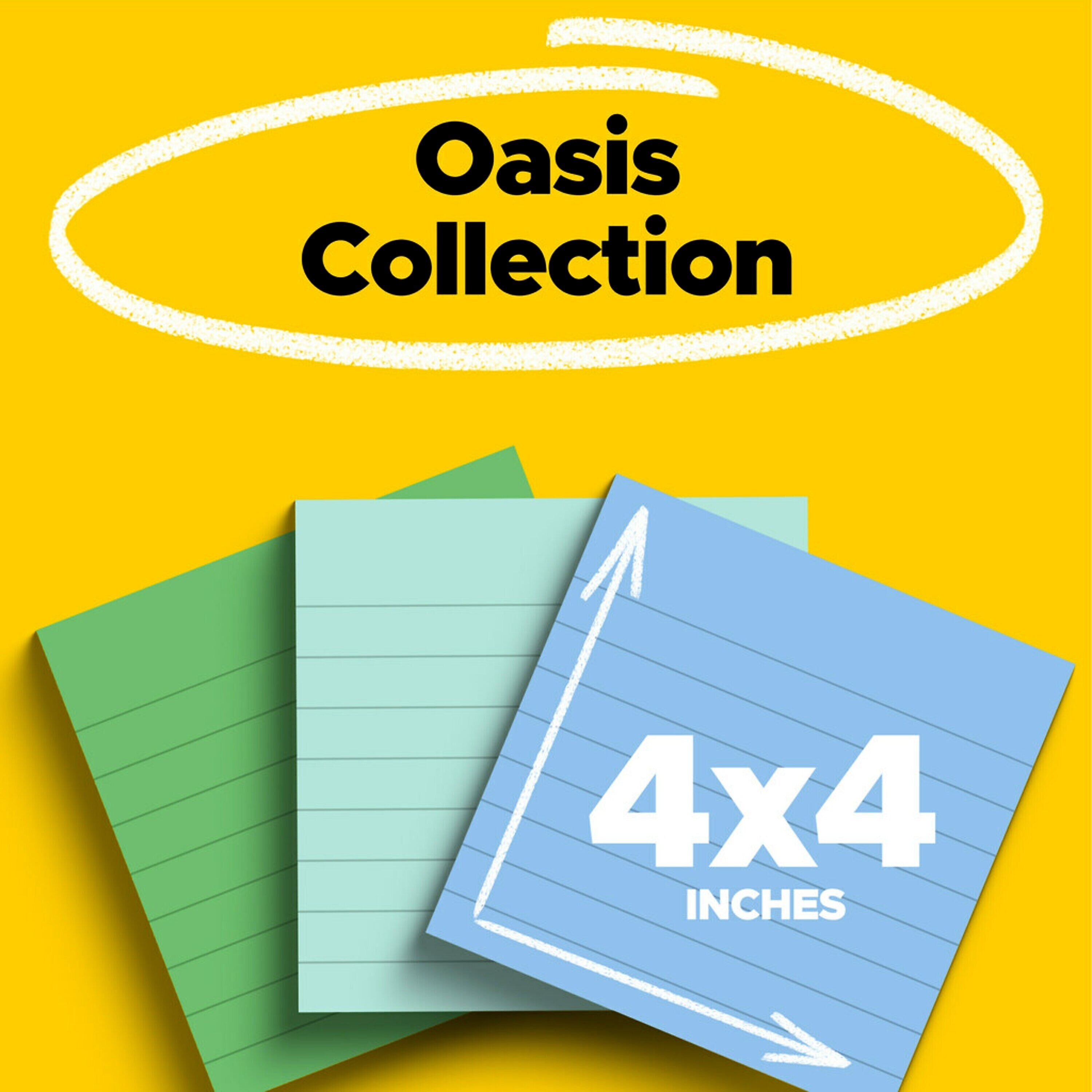 Post-it Oasis Recycled Super Sticky Notes, 4" x 4", Oasis Collection, Lined, 70 Sheets/Pad, 3 Pads/Pack (675R-3SST)