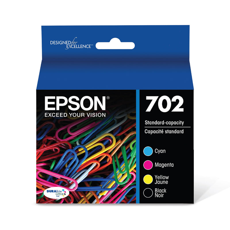 Epson T702 Black/Cyan/Magenta/Yellow Standard Yield Ink Cartridge, 4/Pack (T702120-BCS)