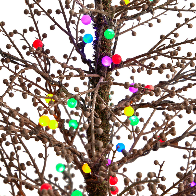Nearly Natural 4-ft Frosted Berry Twig Artificial Christmas Tree with 100 Multicolored Gum Ball LED Lights (T3256)