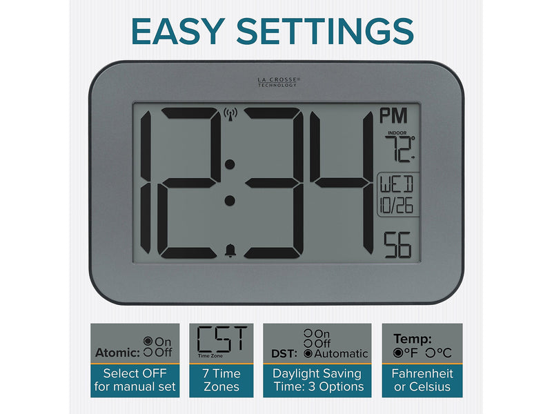 La Crosse Technology Atomic Digital Wall/Table Clock, 10" x 6.5" (513-02927)