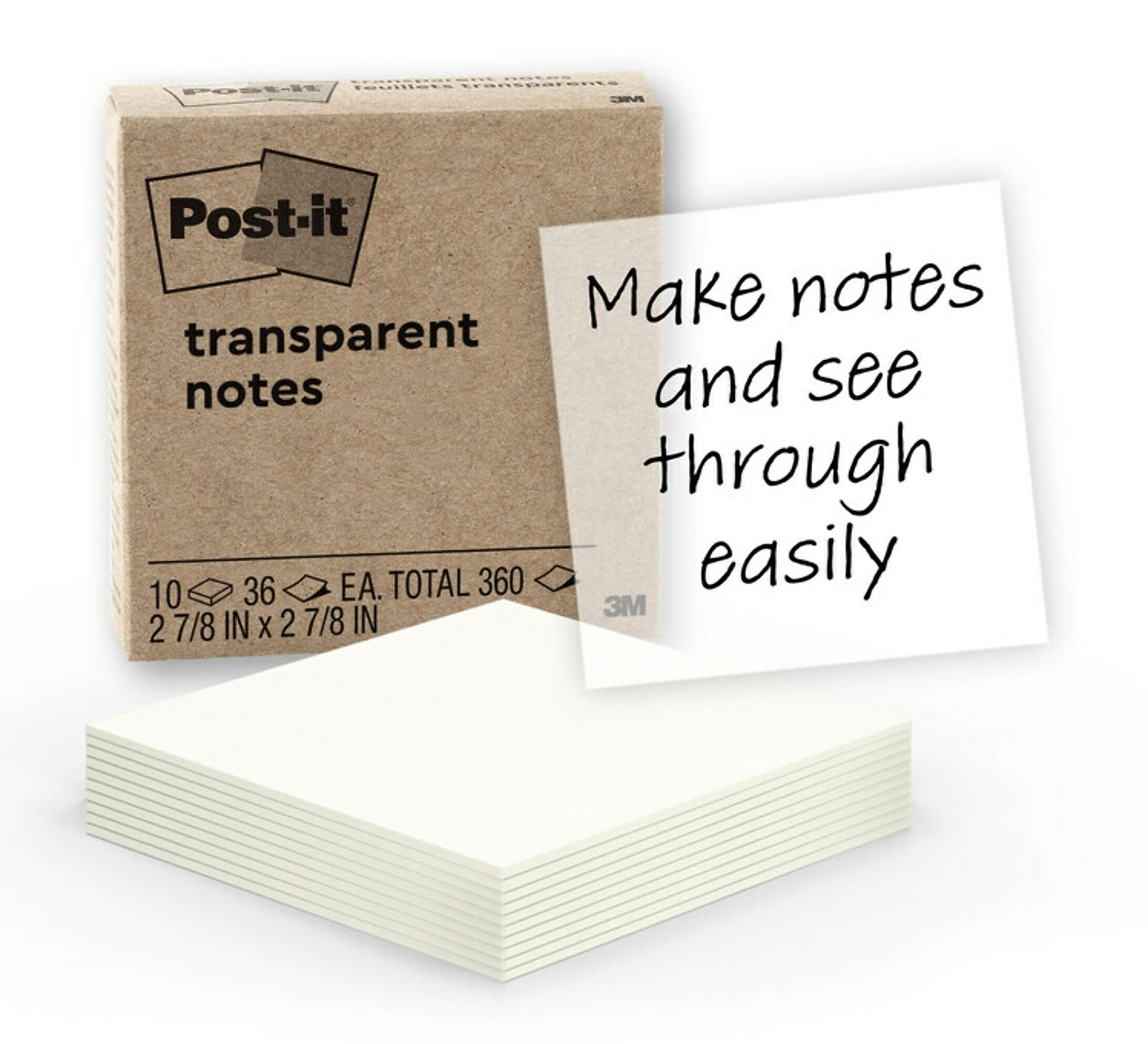 Post-it Transparent Sticky Notes, 2.8" x 2.8", Assorted Collection, 30 Sheets/Pad, 10 Pads/Pack (600-TRSPT-10P)