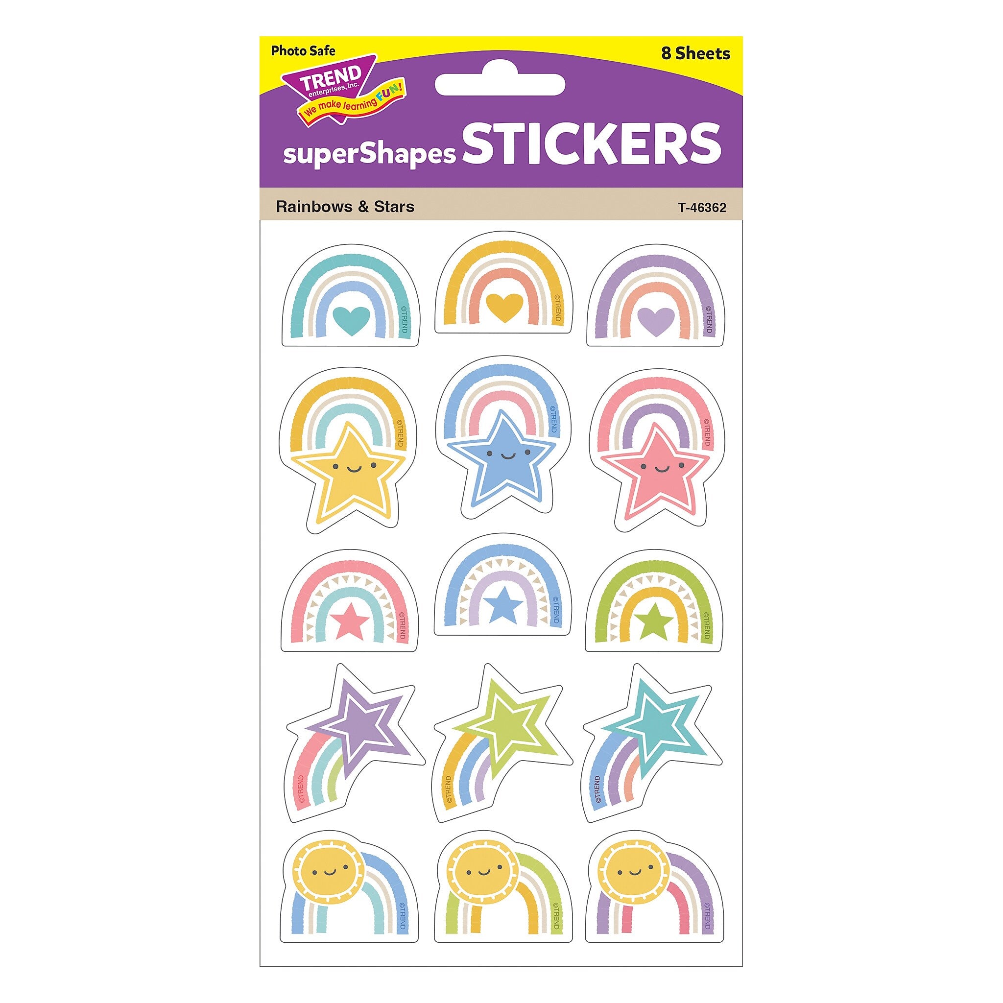 Trend Enterprises Rainbows & Stars Large superShapes Stickers, Assorted Colors, 120/Pack, 6 Packs/Bundle (T-46362-6)