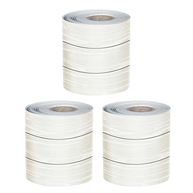 Carson Dellosa Education Rolled Straight Borders, 3"x 65', White Wood Grain, 3/Bundle (CD-108498-3)