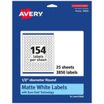 Avery Laser/Inkjet Round Multipurpose Labels, 0.5" Dia, Matte White, 3850 Labels/Pack (94503)