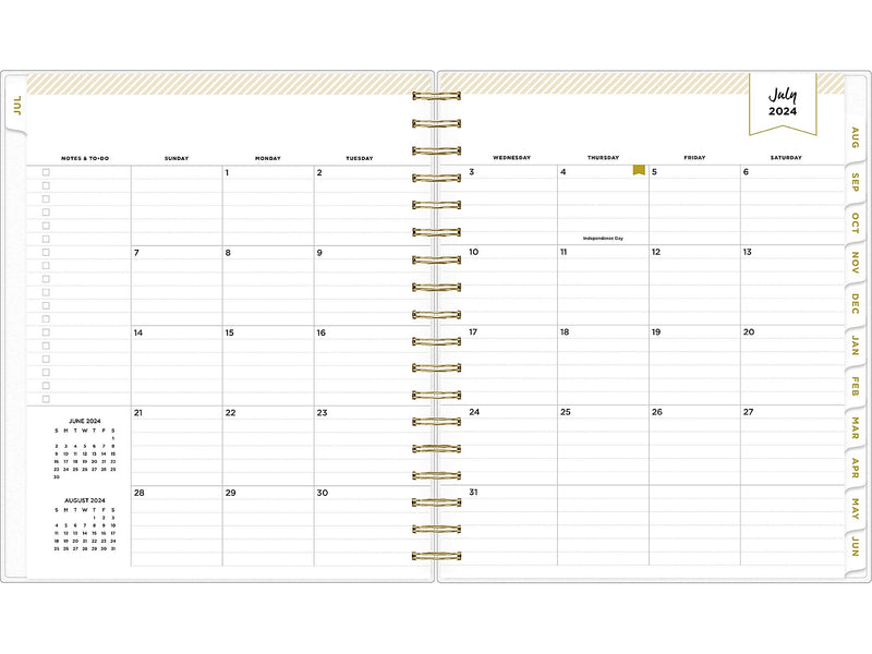 2024-2025 Blue Sky Day Designer Rugby Stripe 8" x 10" Academic Daily Planner, Plastic Cover, White/Black (137885-A25)