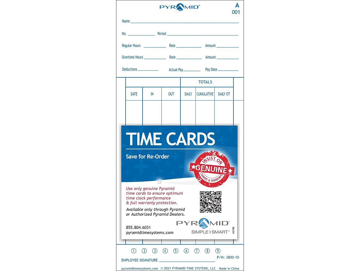 Pyramid Time Cards for 3800 Time Clock, 100/Pack (3800-10)