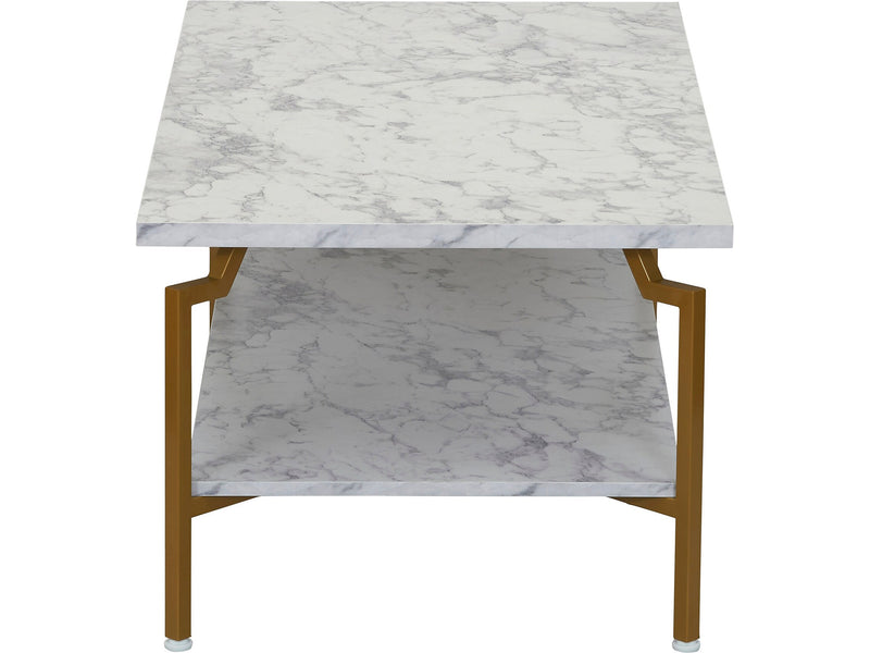 Household Essentials Crown 43.3"W x 23.6"D Laminate Coffee Table, White Marble/Gold (8237-1)