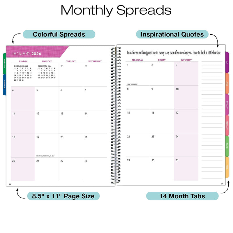 2026 Global Printed Products Teal Gold Marble 8.5" x 11" Weekly & Monthly Planner, Paperboard Cover (NRY26-LAMF-54)