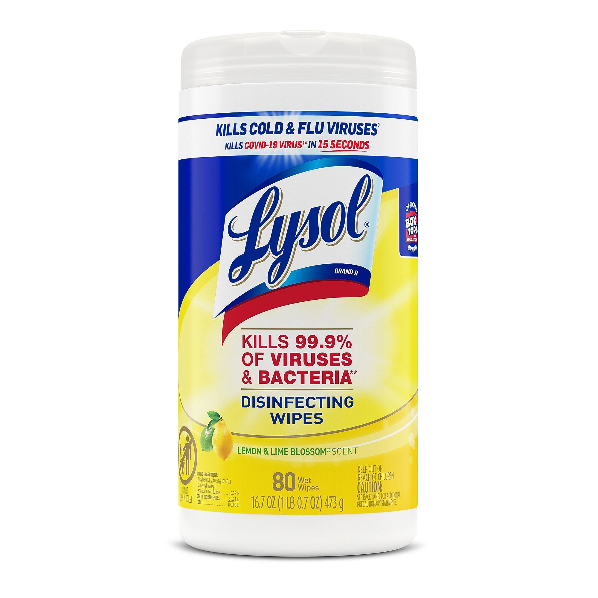 Lysol Disinfecting Wipes, Lemon & Lime Blossom, 80 Wipes/Canister, 6 Canisters/Carton (1920077182CT)