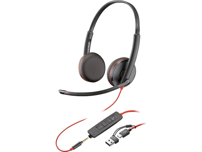 Poly Blackwire 3225 Stereo Headset, USB-C/USB-A/3.5mm, UC Certified, Bulk (8X229A6)