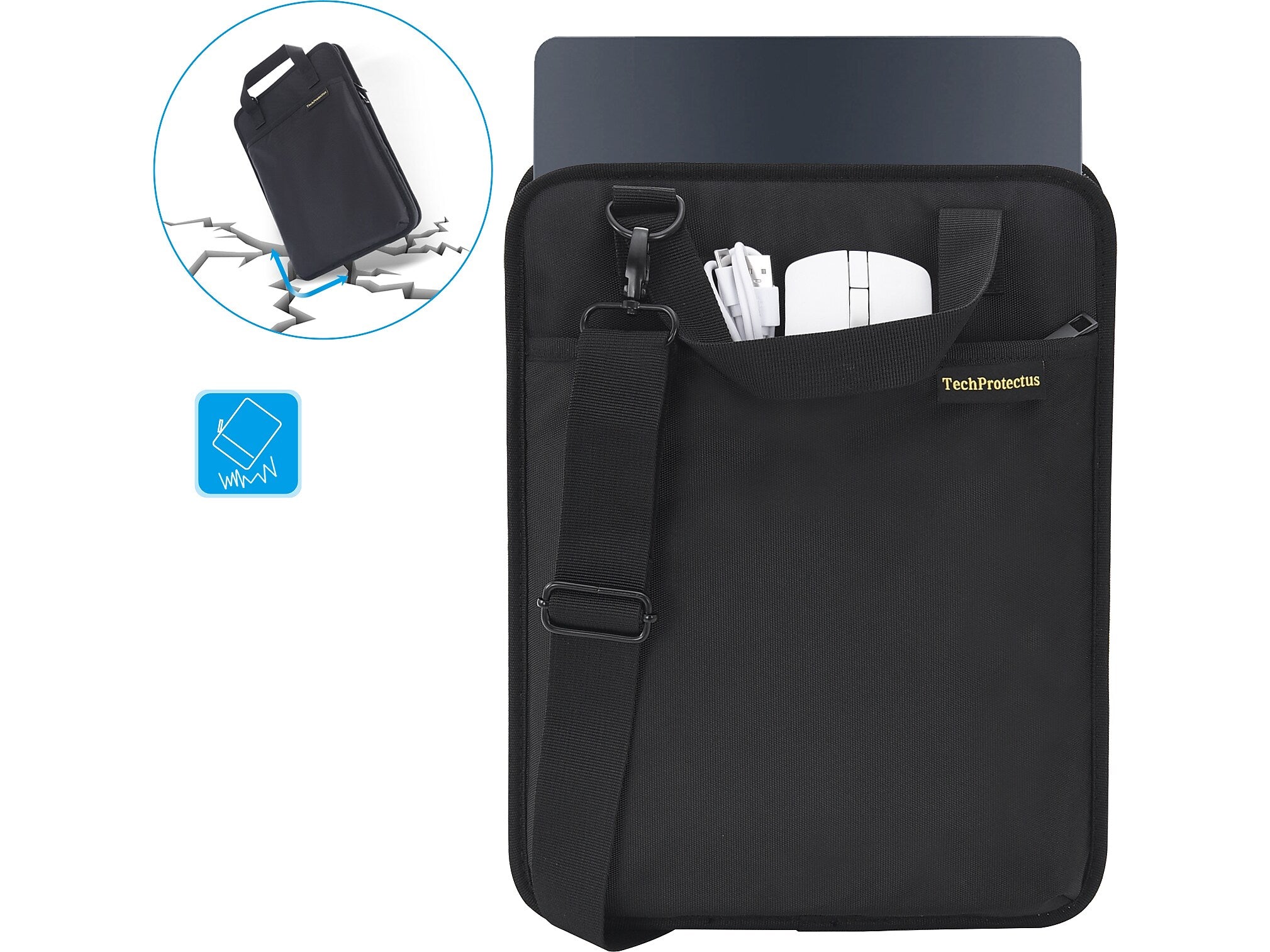 TechProtectus 9.7"-12" Water Resistant Vertical Laptop Sleeve, Shock-Absorbing, Black (TP-BK-VR11)