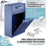 AdirOffice Steel Large Wall Mounted Drop Box Interoffice Mailbox, Key Lock, Blue (631-04-BLU-PKG)