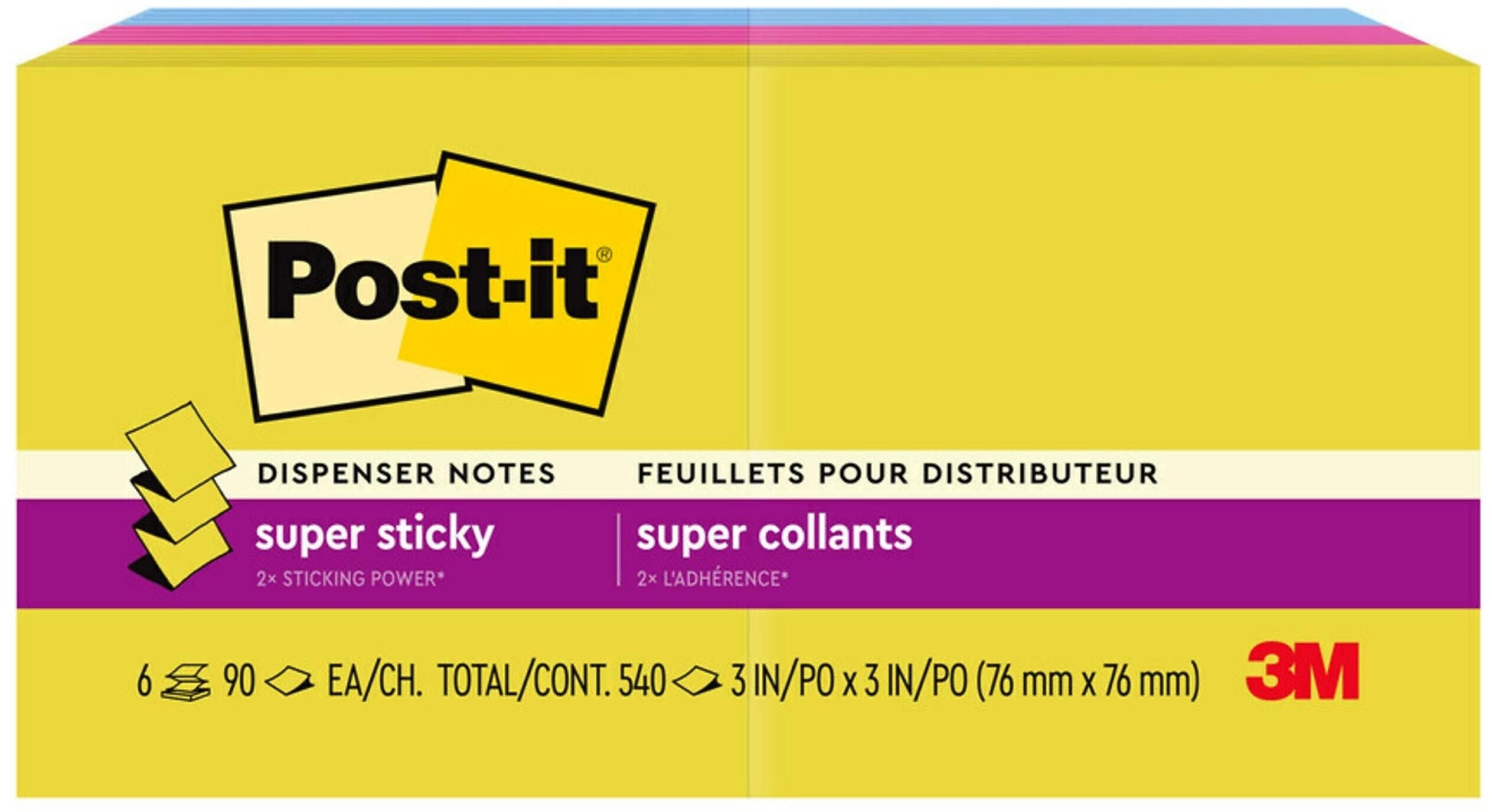 Post-it Pop-up Super Sticky Notes, 3" x 3", Summer Joy Collection, 90 Sheets/Pad, 6 Pads/Pack (R330-6SSJOY)