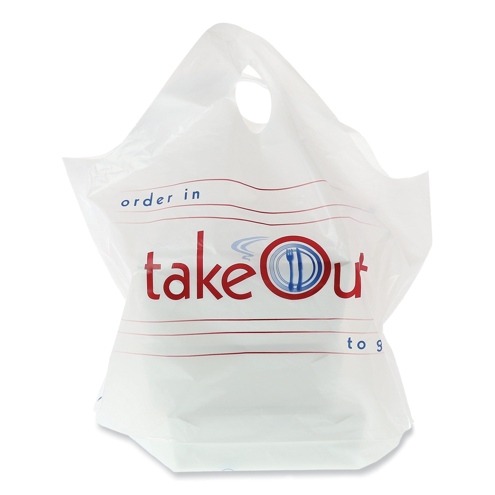 AmerCareRoyal® Wave Top To-Go Bags, 19 x 9.5 x 19, White with Red Print, 500/Carton