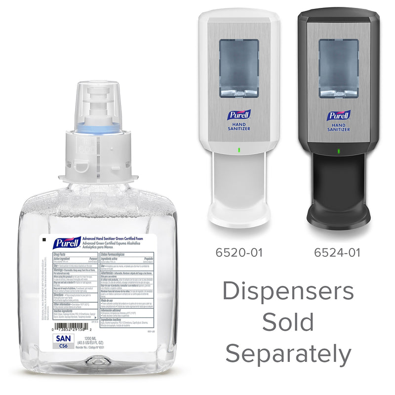 PURELL Advanced 70% Alcohol Foaming Hand Sanitizer Refill for CS6 Dispensers, 1200 mL, 2/Carton (6551-02)